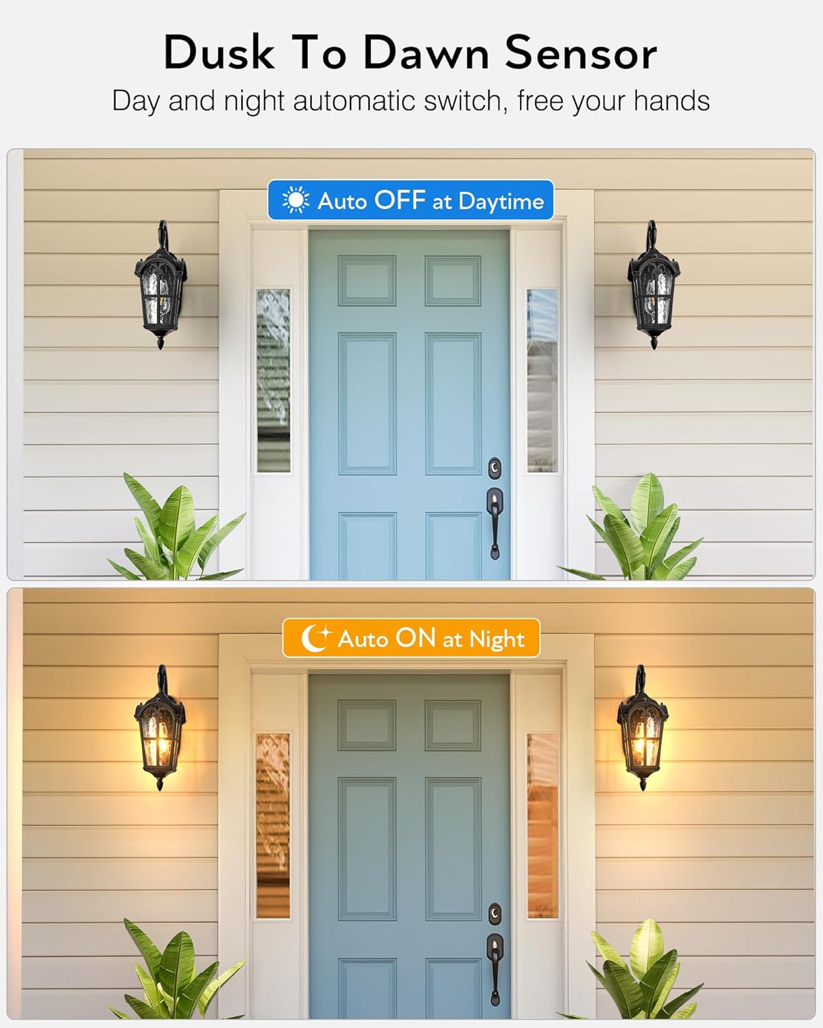 VIANIS Outdoor Wall Light, 16.9" Black Dusk to Dawn Outdoor Lighting with Gold Trim, Motion Sensor Outdoor Lights, Exterior Lighting Fixtures for House