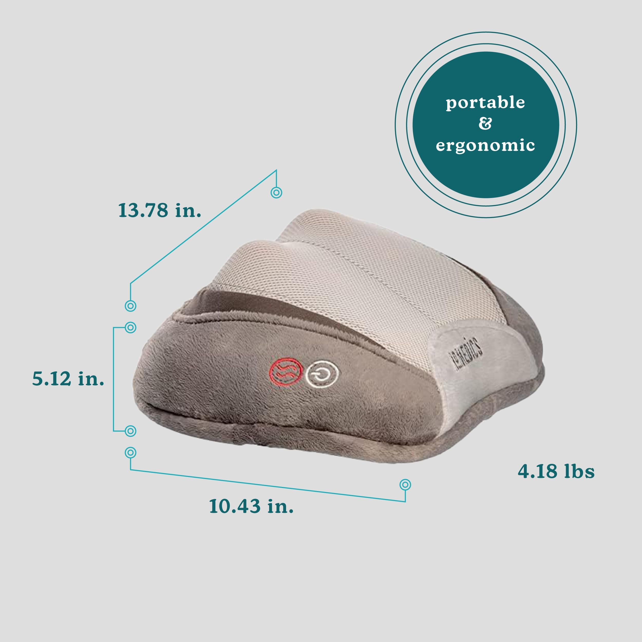 HoMedics, 3D Shiatsu & Vibration Massage Pillow with Heat | Heated Vibrating Massage Pad, Soft Fabric | Versatile Use For Neck, Back & Shoulders | Includes 6ft, 120v Cord | Compact & Lightweight