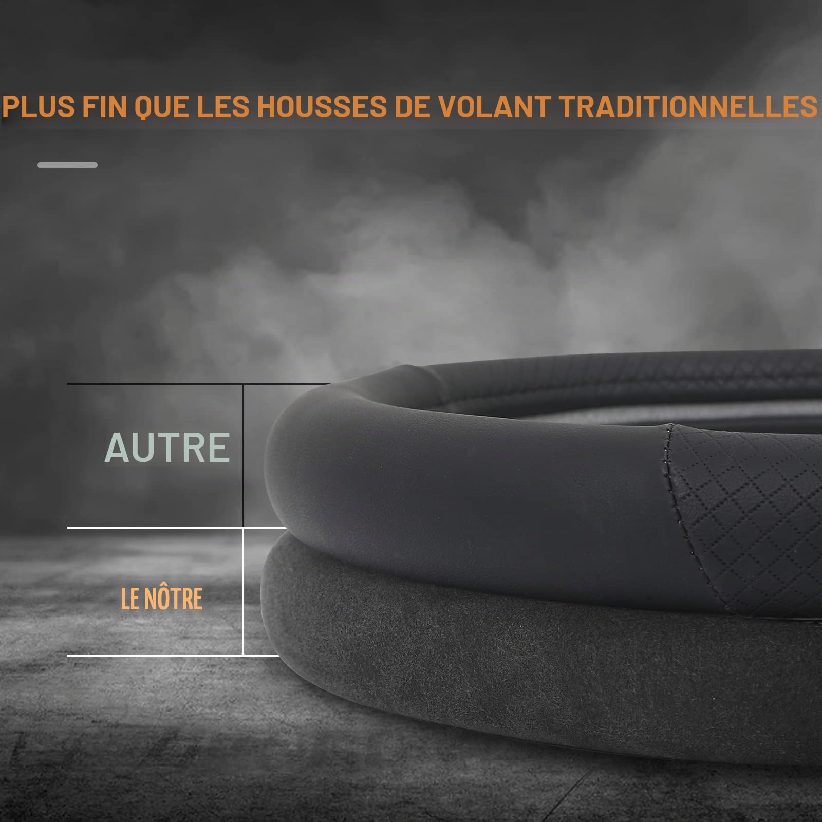 ZATOOTO Couvre Volant Voiture, Housses de Volant en Cuir Suédé Fin avec Toucher Doux, Antidérapant et Sport, Taille Universelle 37-38cm / 14,5-15in (Noir)