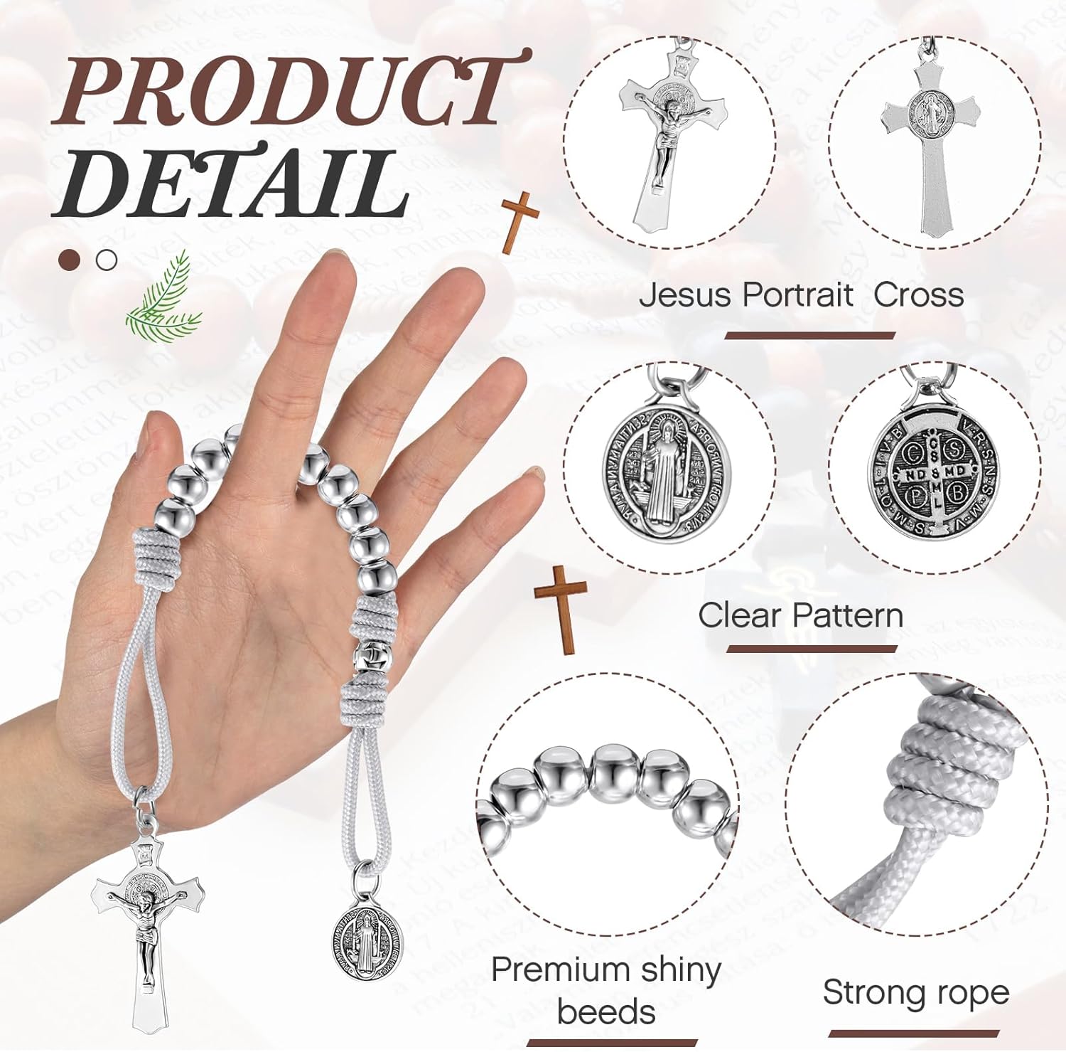 Tondiamo 12 Pcs One Decade Paracord Rosary Beads Gift with 12 Pcs Gift Bag Catholic Rosary Saint Benedict Medal for Men Women Party Favor