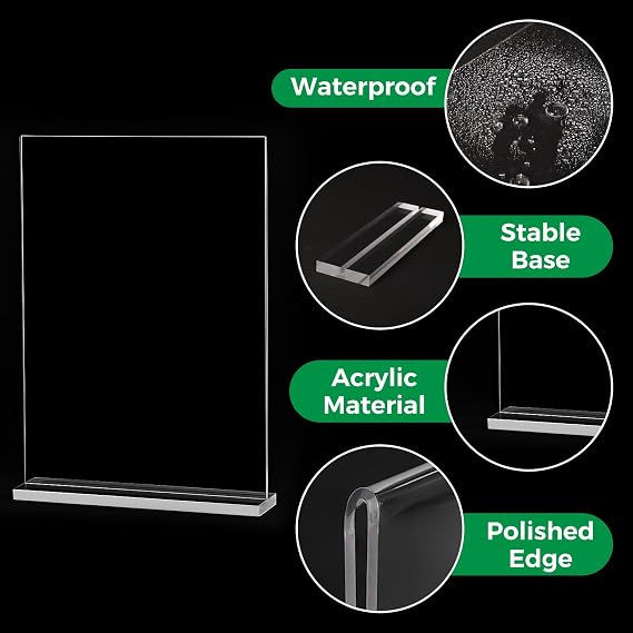 Thboxes 2 Pack A4 Acrylic Sign Holder, T-Shaped Double-Sided Display Stand