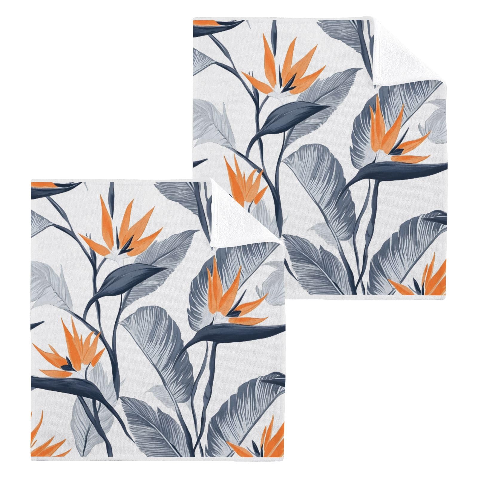 ALAZA Wash Cloth Set 100% Cotton Fingertip Towels Face Cloths Sets Strelitzia Ink Highly Absorbent Soft Feel Set of 2