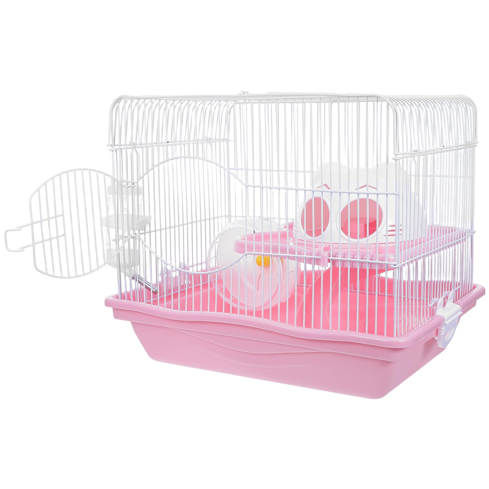 POPETPOP Jaula para Hámsters Pequeños con Casa Tipo, Rueda de Ejercicio, Comedero y Botella de Agua, Estructura de Plástico de 2 Niveles Resistente y Ampliable