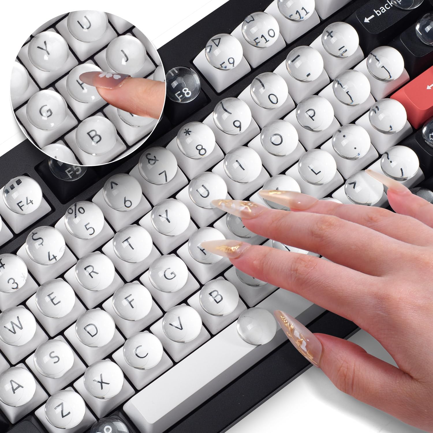 110 Stickers de Vidrio para Teclado, Adhesivos Transparentes para Uñas Largas