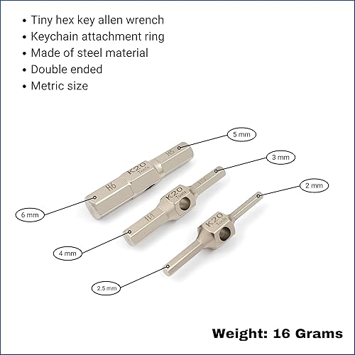 Miniatura 5 de Llave hexagonal llavero Allen Juego de herramientas múltiples - Métrico 2, 2.5, 3, 4, 5, 0.236 in