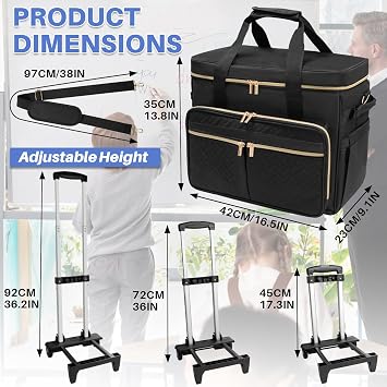 SUNDOY Rolling Teacher Bag with Detachable Trolley, Waterproof & Durable Teacher Case with Expandable File Compartment, Fits Up to 17.3
