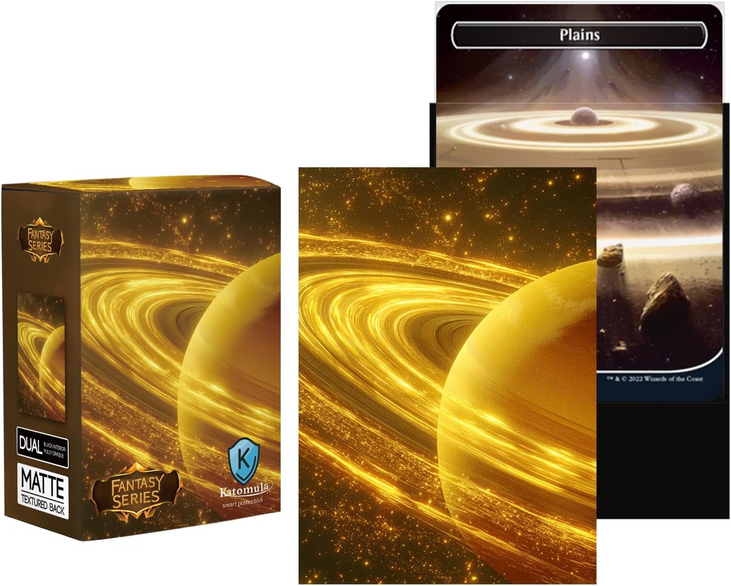 Katomula 100 MTG Card Sleeves with 100 Inner Sleeve, Textured Back Art Sleeves, Fit Standard Size Cards-Plains Planet
