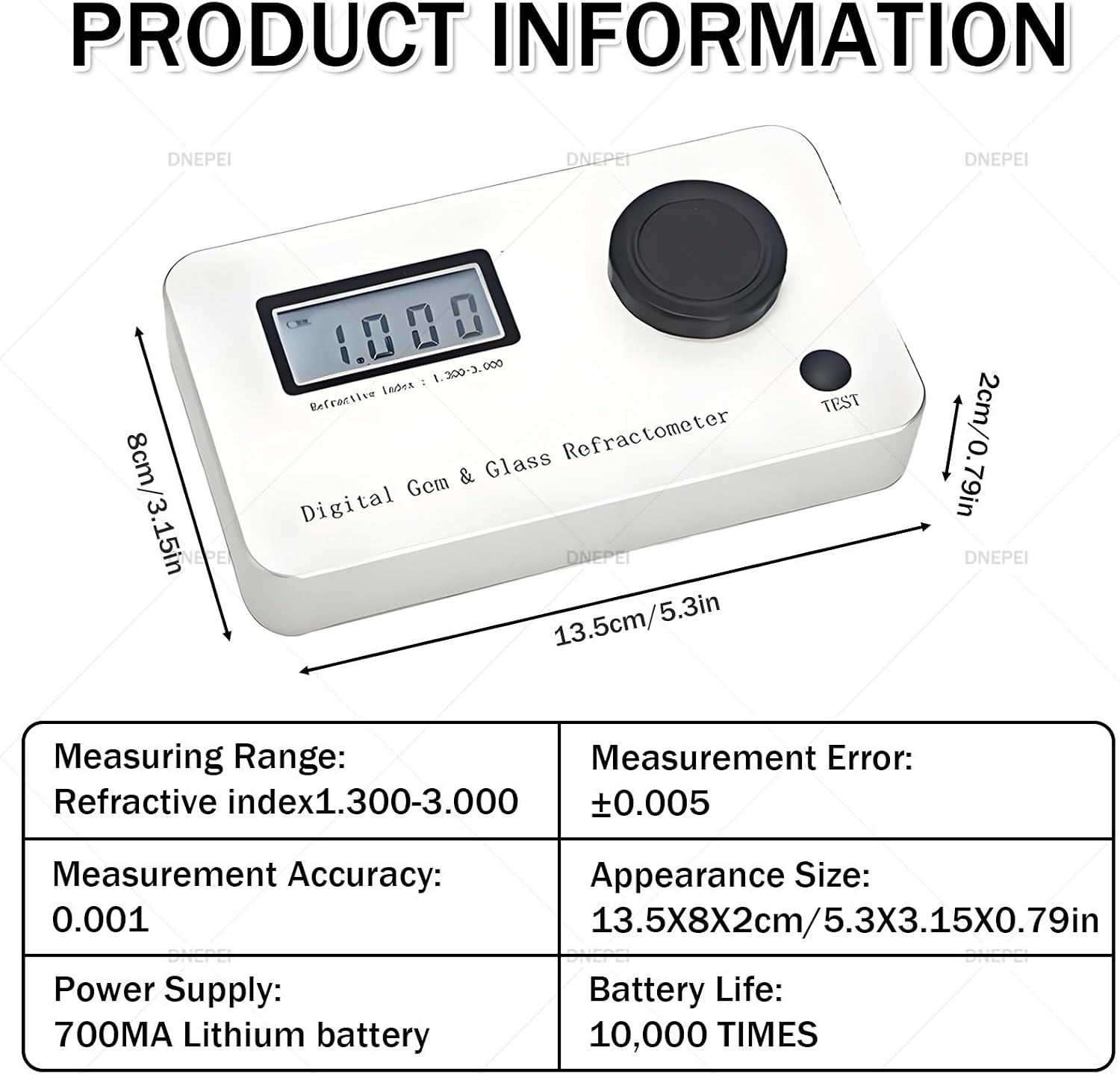 ALL-IN-ONE Gem Identification Tool: Digital Refractometer with 0.001 Accuracy, 1.300-3.000 RI Range, LCD Screen & Rechargeable Battery, Perfect for Testing Jewelry, Diamonds, Jade, and Silver/Gold