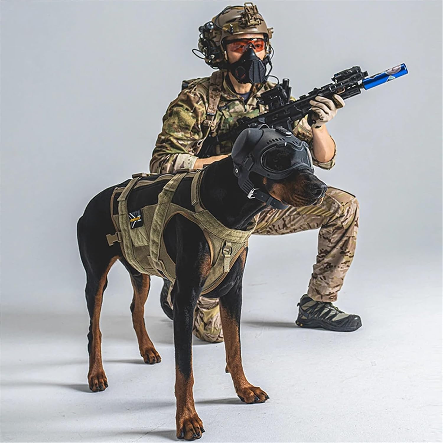 Dog Helmet with Goggles - 2in1 Doggy Sunglasses and Pet Motorcycle Tactical Helmet Set for Medium Large Breed with Ear Holes Adjustable Straps for Outdoor Sport(KD-H-01 BK)