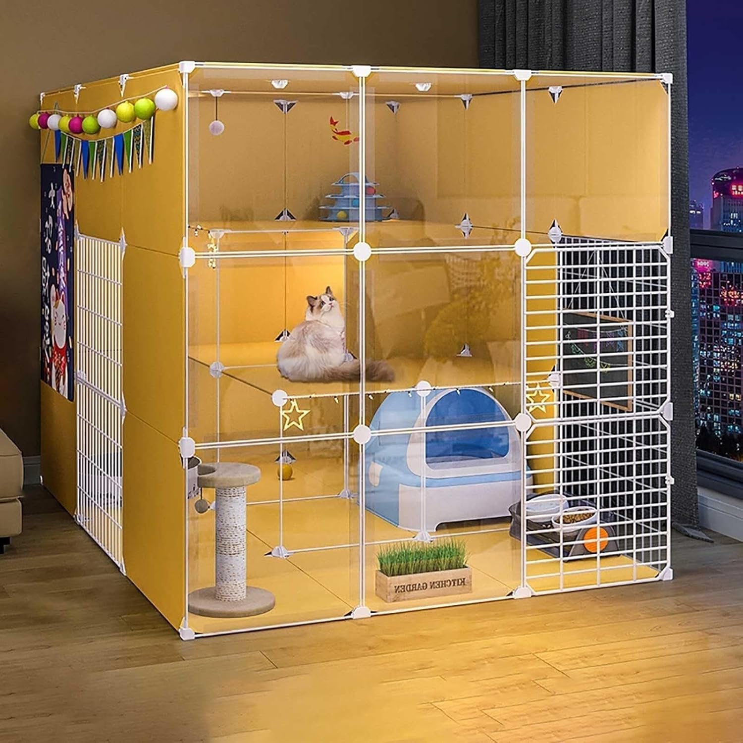 Indoor Large Cat Cage Playpen with Detachable Metal Wire Kennel, Multi-Door Cat Enclosure, Exercise Space for 1-4 Cats(Colorfulabs)