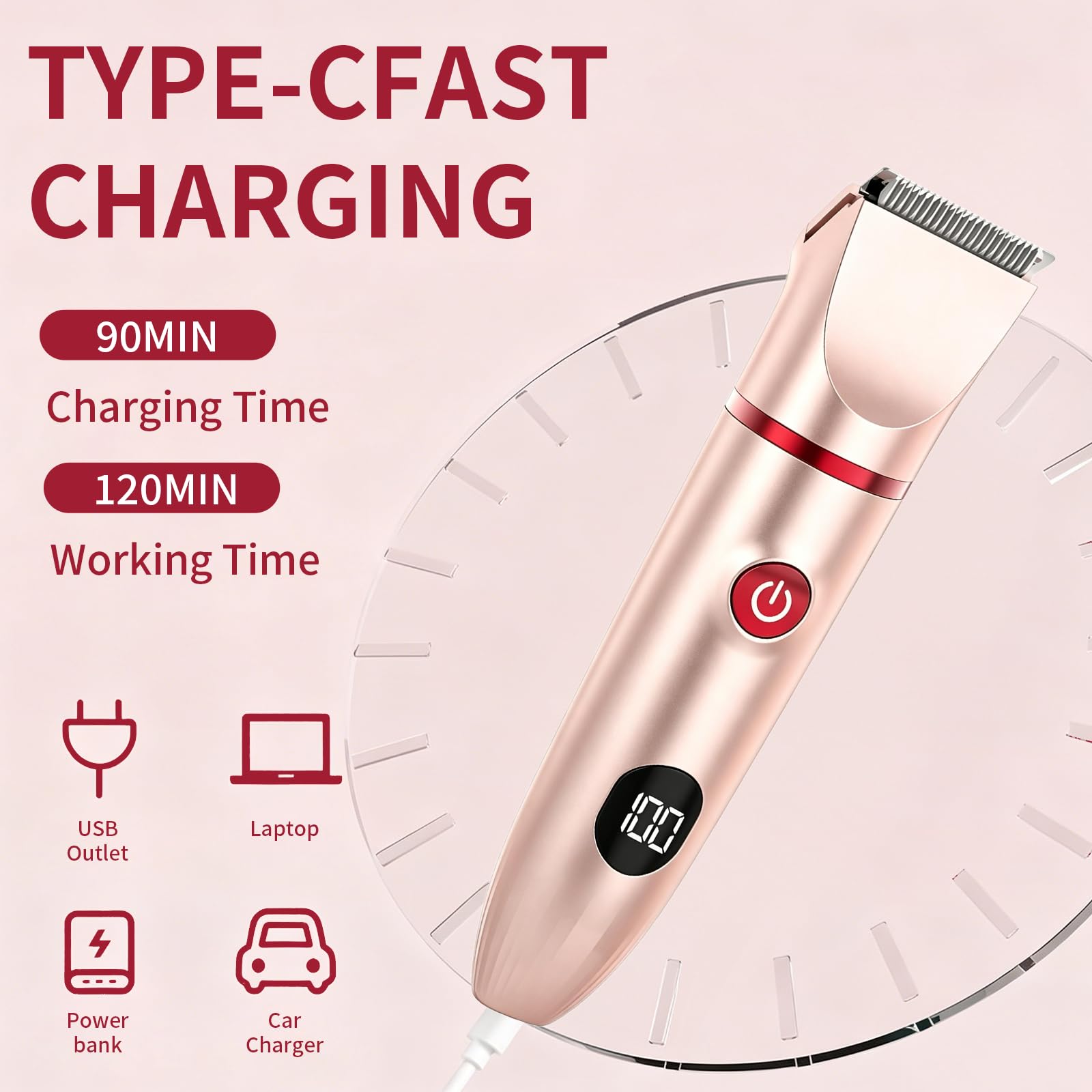 Rasoir Electrique 3 en 1 Femme, Tondeuse Femme Intime, Étanche IPX7 Douche Humide/Sec, Écran LED & USB-Recharge, Épilateur Électrique pour Visage, Maillot, Aisselles, Jambes, précis (Rose)