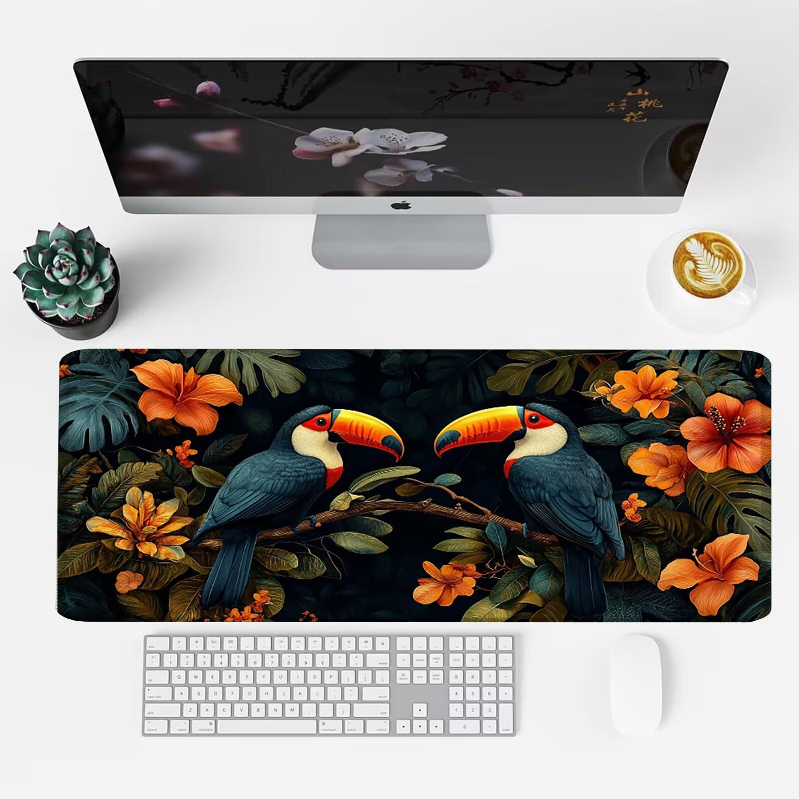 Tappetino Mouse pad XXL 1200x600x3mm, Multifunzione Esteso Tappetino Mouse Gaming, Mousepad Impermeabile Durevole Facile Pulire,Tracciamento Precisione Uccello Di Bocca Gigante Animali W0G1-543