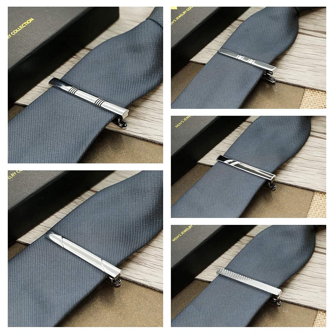 10 Pcs Pinces à Cravate pour Hommes, avec Boîte-Cadeau, Cravate Affaires Barre de Mariage Clips Set, épingles à Cravate, Noire Or Argent Bleu
