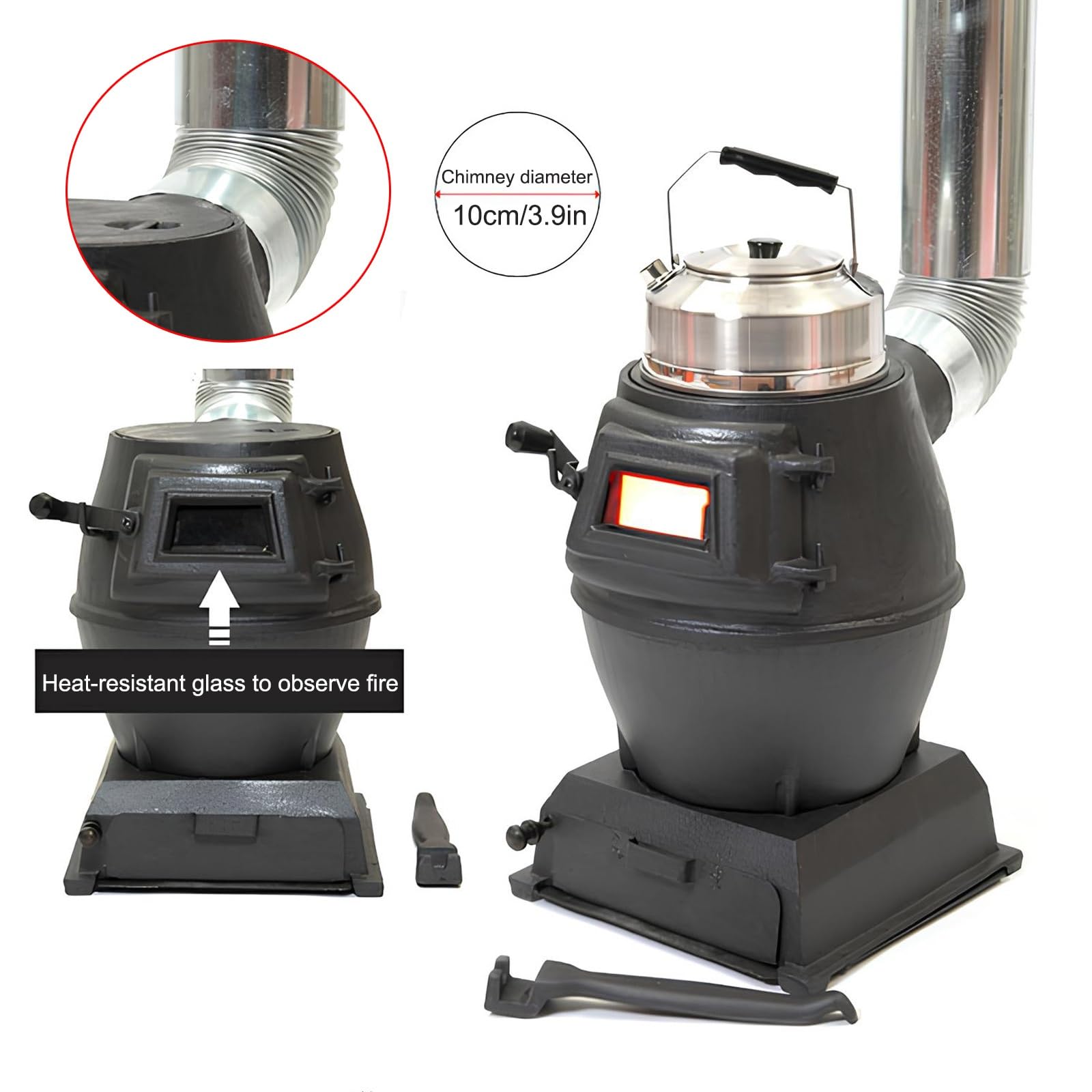 BRENNHOLZ × asimocrafts A_Cooker Cast Iron Wood Stove, Mini Wood Burning Stoves for Home