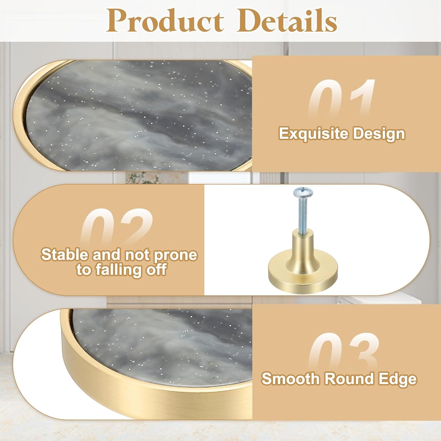 uxcell 10Pcs Gold Cabinet Knobs, 1-1/4" Decorative Round Knobs Kitchen Cabinet Handles with Screws Drawer Pull Hardware for Cupboard Dresser Wardrobe, Starry Sky