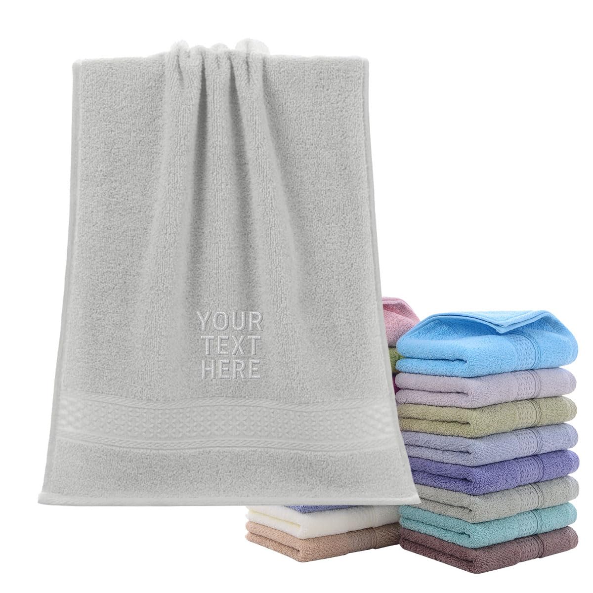 Van Der Linn Personalised Embroidered Custom Name Towels Face Cloth Hand Towel Gift Bathroom (Light Grey (74x33))