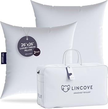 Lincove Euro Throw Pillow Insert Square 26"x26" Pillow Made in Canada, 100% Cotton Shell, Down Alternative Filling, Vegan-Friendly, Hypoallergenic - Decorative Couch Pillows, 2 Pack