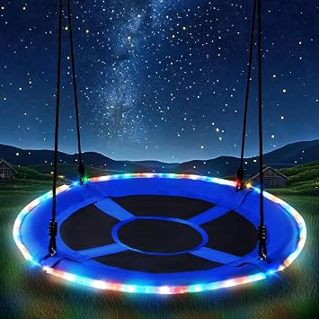 Trekassy 700lbs 40 Saucer Tree Swing with LED Lights for Kids Adults Outdoor 2 Tree Hanging Straps-Blue