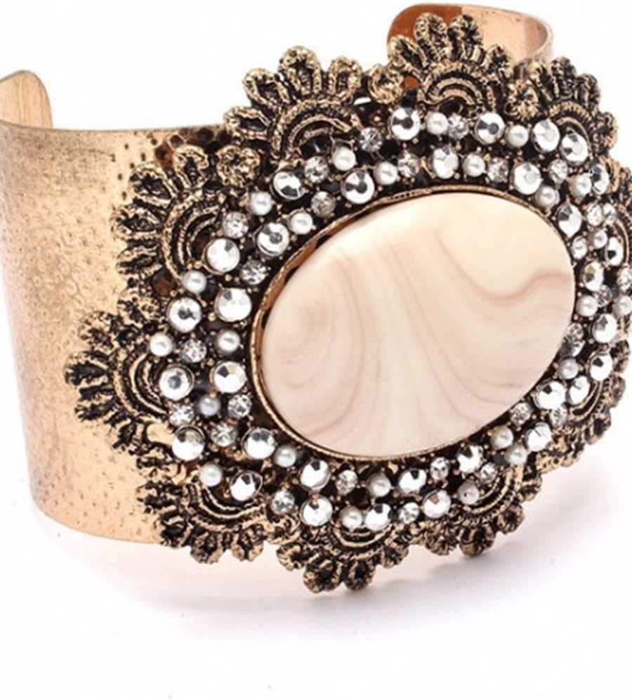 Kassy's Ivory Natural Stone Studded Gold Cuff Bracelet