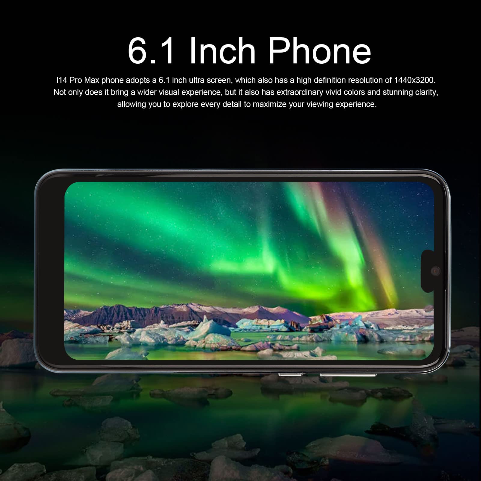 Smartfon I14 Pro Max O Przekątnej 6,1 Cala Z Podwójną Kartą I Podwójnym Trybem Gotowości, Odblokowanym Telefonem Z Systemem Android 32G I Funkcją Rozpoznawania Twarzy Tylny Aparat 16 MP Hi Res (UE)