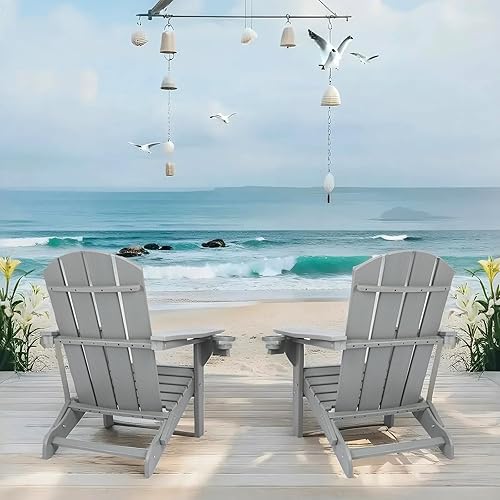 Miniatura 8 de Silla Adirondack plegable, silla de patio plegable para todo tipo de clima con portavasos, silla para hoguera de polietileno de alta densidad al