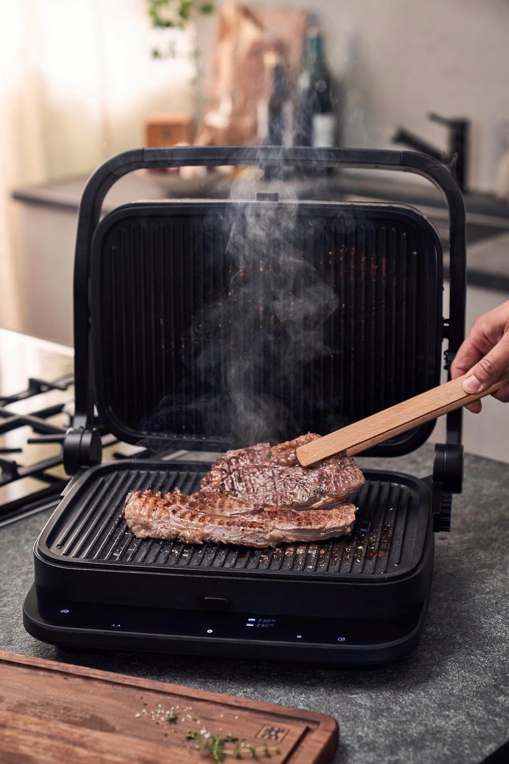 Zwilling Enfinigy Contact Grill, 6 Programmes, Temperature Sensor, Ceramic Non-Stick Coating, Indoor BBQ Grill Device, Black