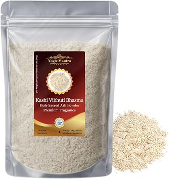 Yogic Mantra Kashi Vibhuti Powder Holy Ash Powder 100g / 3.52 oz Sacred Ash Resealable Pouch Pack Energized Vibhuti Bhasma for Hindu Holy Pooja Vidhi, Puja Items Samagri & Vibhooti Tripundra Tikka
