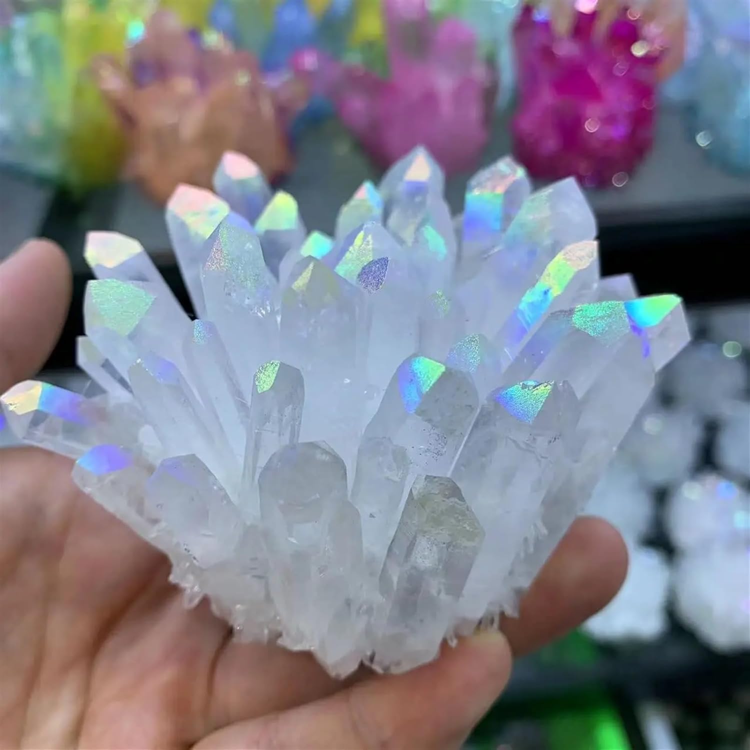 Rainbow Aura Quartz Crystal Cluster Repair Home Decor Stone Gift Home Decor(250-300g)