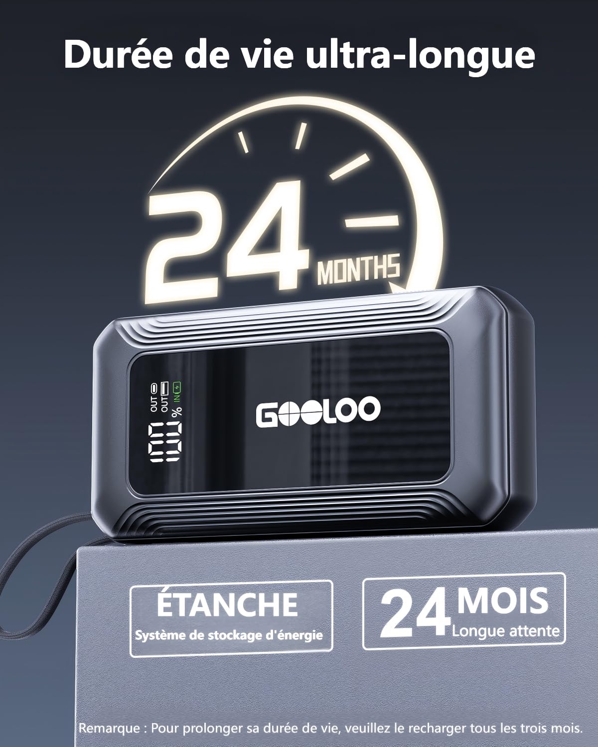 GOOLOO Démarreur Portable pour Voiture 3000A, Batterie de Secours avec Charge Rapide USB-C 45W, Lampe Torche LED, pour Moteurs Essence Jusqu‘à 8.5L / Diesel 6L (12V)