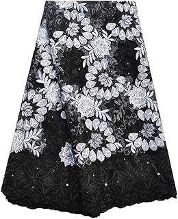 SanVera17 African Lace Net Fabrics Nigerian French Fabric Rope Embroidered and Manual Beading Guipure Cord Lace for Party Wedding 5 Yards (Black)