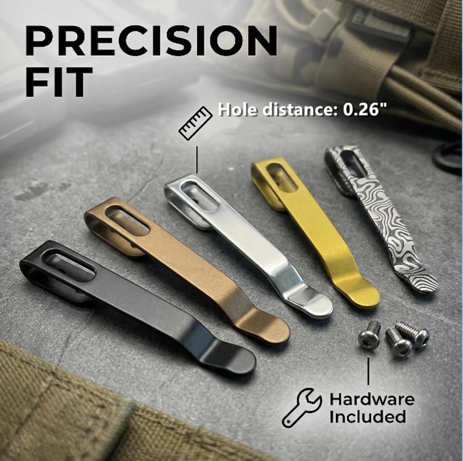 Premium Deep Carry Pocket Clip Sets Knife Clips 420 Stainless Steel Universal Repair Parts for Folding Pocket Knives Includes 3Pcs Screws DIY Knife Modding (Damascus Pattern)