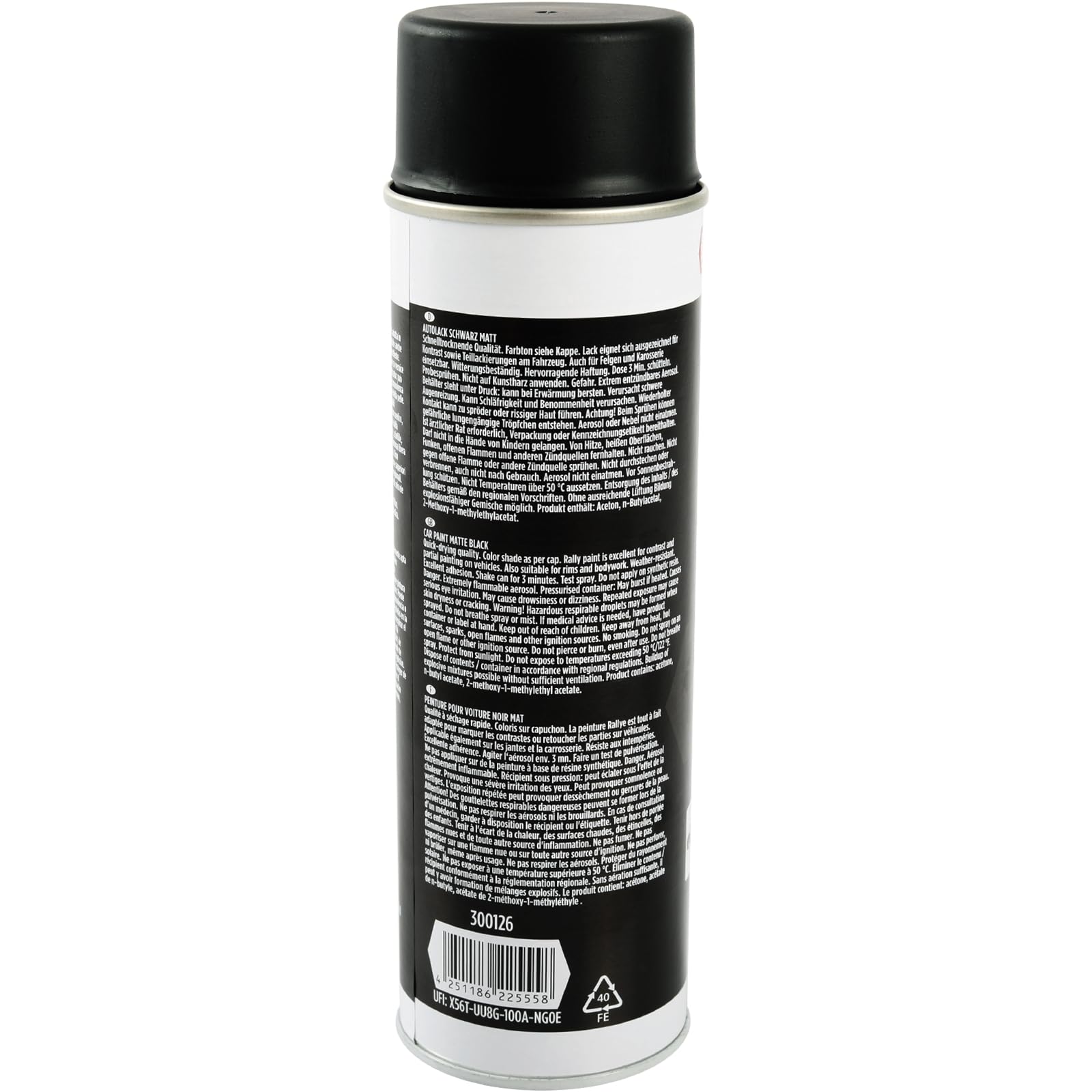 TECPO Lackspray schwarz matt, 12x 500ml Autolack Rallyschwarz Sprühlack Farbspray mit hoher Deckkraft für Innen- und Außenbereich