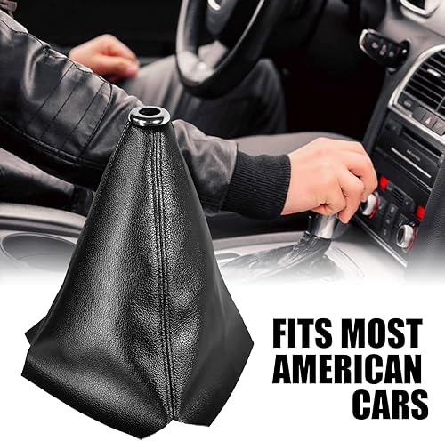 Miniatura 5 de QIANG KUN Universal Car Shift Knob Cubierta de polvo Negro PU Cuero ManualAuto Shifter Shift Boots Cover (negro)