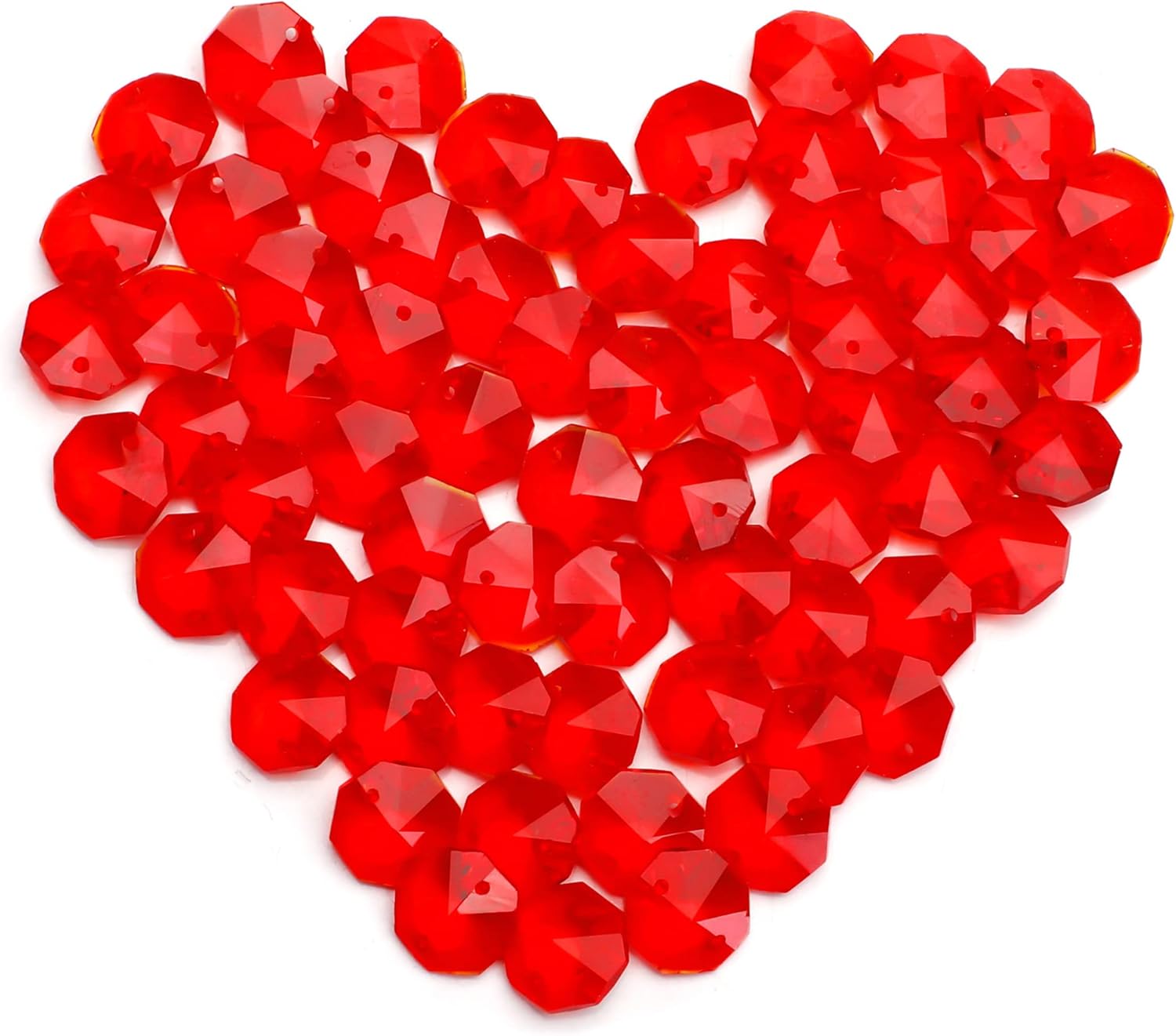 14mm 100pcs Crystal Suncatcher Octagon Beads Prisms, Ideal for Jewelry Making, Chandelier Crystals DIY Parts, Chandelier Replacements,Arts Crafts(Red)