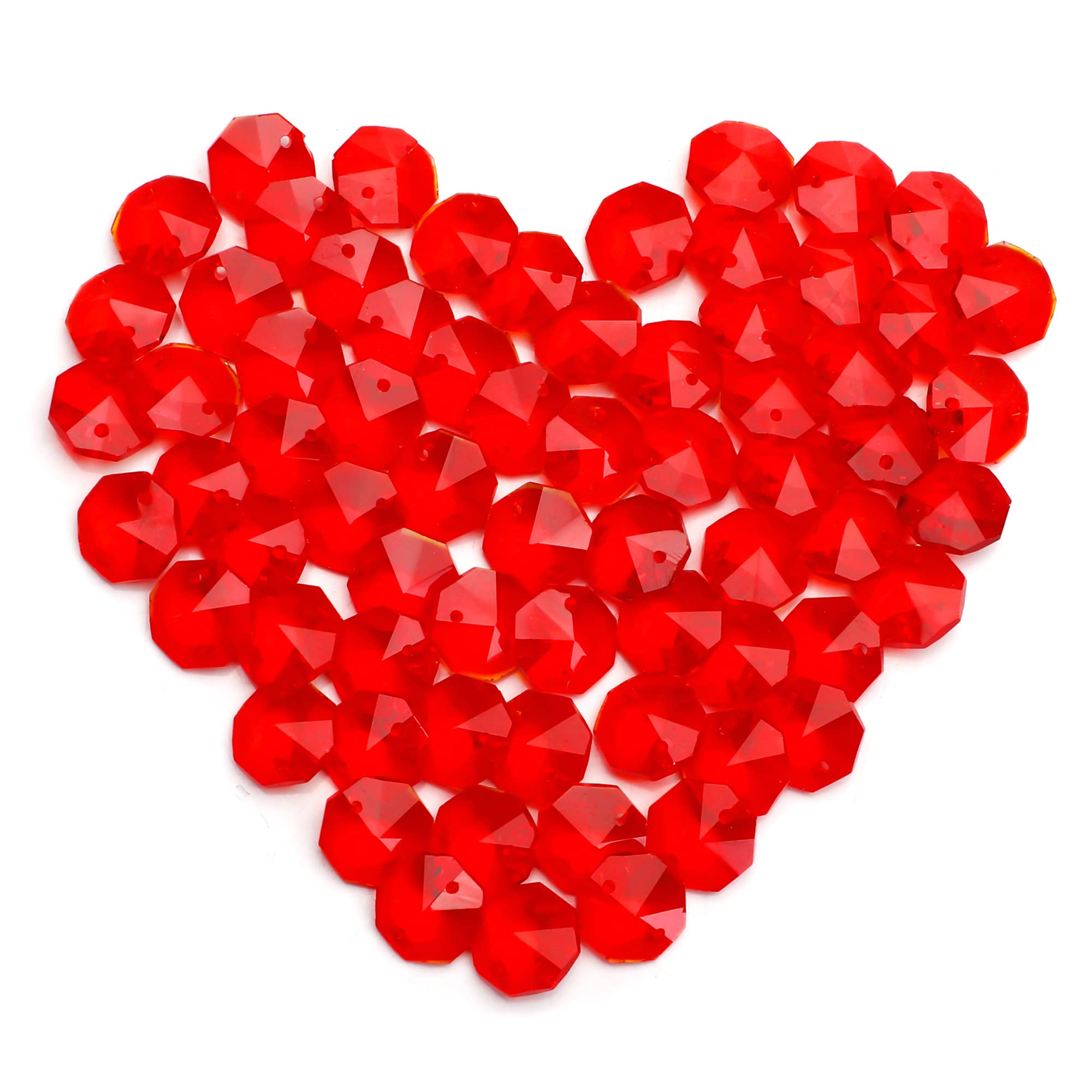 Perles octogonales en cristal rouge 14 mm pour lustre et bijoux (Lot de 100)
