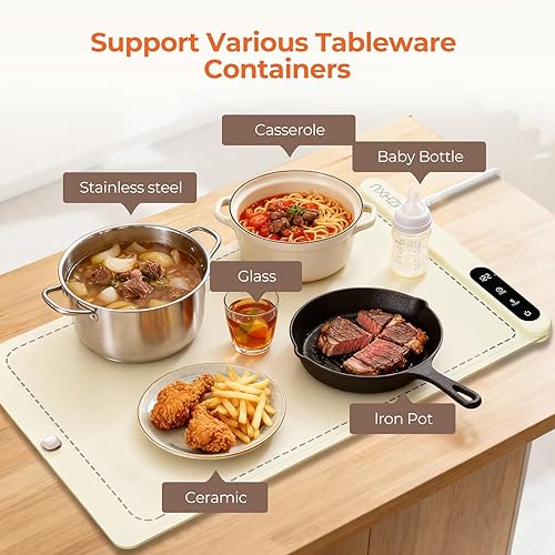 Miniatura 2 de Tapete de calentamiento de alimentos de superficie completa, bandeja de calentamiento eléctrica de grafeno mejorada con 6 temperaturas ajustables,