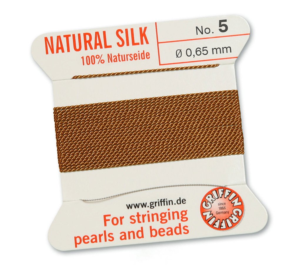 GRIFFIN 100% Natural Silk Beading Cord String Thread - Carnelian Orange Brown - 5 Packs - Size 0.65mm