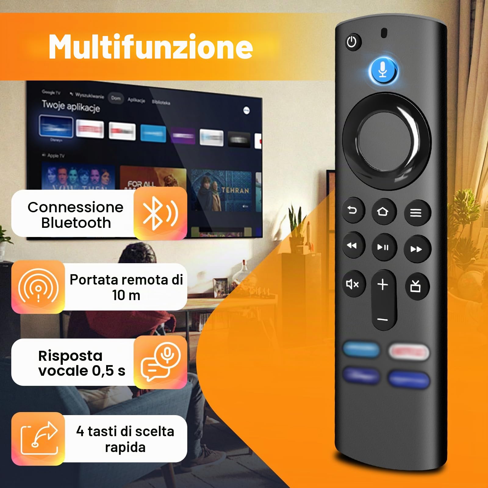 Telecomando Vocale Sostituzione,Applicabile AM-Z F1re St1CK (Lite & Gen 2 & Gen 3 & 4K &4K Max),Applicabile Cube Gen 2 & Gen 3,dotato di connettività Bluetooth e quattro tasti di scelta rapida