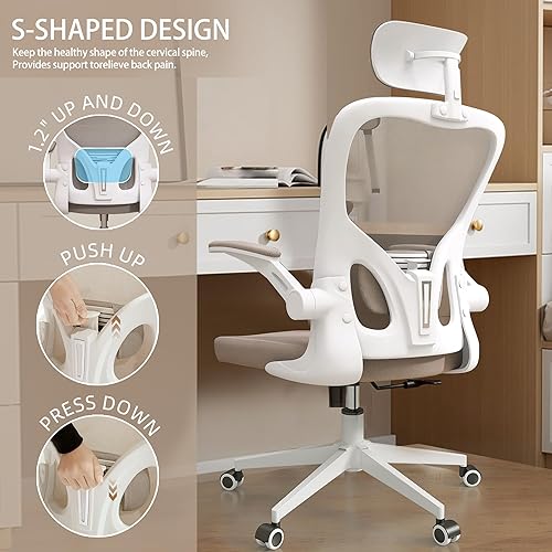 Miniatura 6 de Silla de oficina ergonómica, silla de escritorio de malla con respaldo alto para computadora con altura ajustable, soporte lumbar, reposabrazos