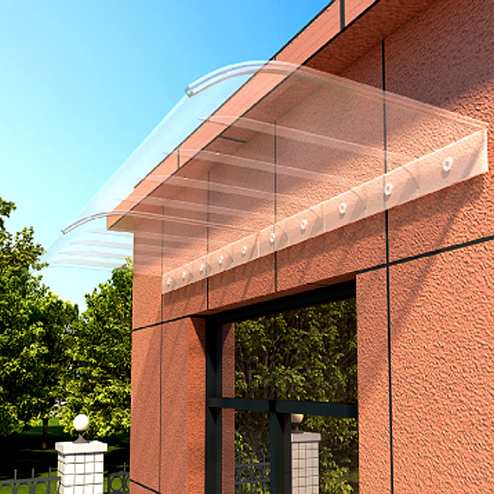 CZYZMDD Transparent Invisible Front Door Canopy,UV Rain Snow Protection Shelter,Curved Window Canopy,Roofing Canopies Awning Shelter, for Back Door,Porch ()