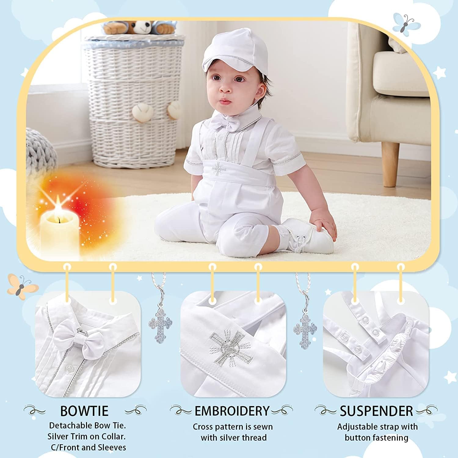 Booulfi Baby Kleidung Jungen Baumwollstoff Baby Anzug Junge Hochzeit Taufanzug Taufkleid Junge Weihnachtsoutfit Trachtenhemd