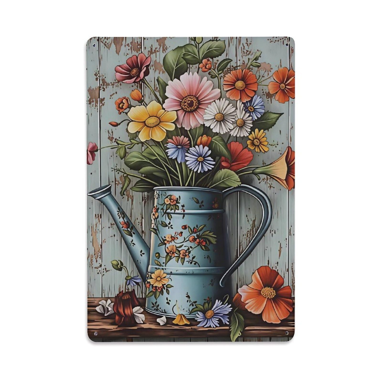 Watering Can Wild Flowers Country Vintage Plaque Vintage Aluminium Metal Sign, Retro Wall Decor for Home, Bar, Garage & Farmhouse 30x20cm
