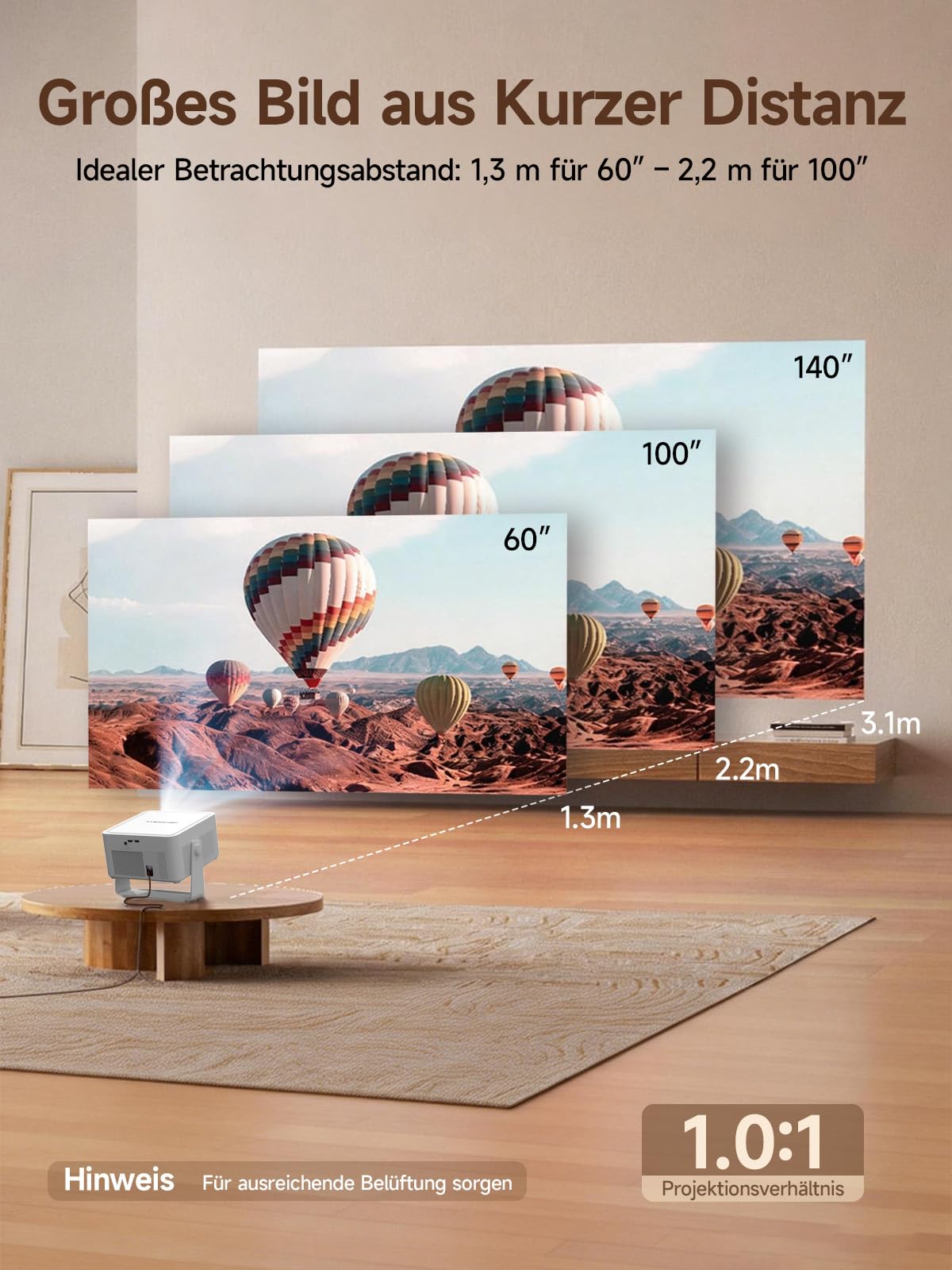Magcubic Smart Beamer 4K mit Android 14, Native 1080P Projektor 800 ANSI, WLAN 6 & Bluetooth, Autofokus, Automatische Trapezkorrektur, 180° Drehbar