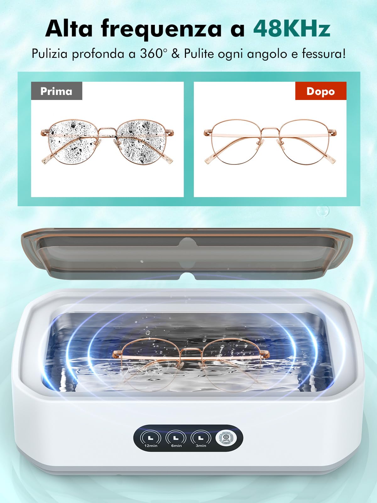 Singhere Pulitore Ultrasuoni, 48 kHz, 650 ml di Capacità per una Pulizia Profonda a 360 gradi, Funzionamento one-Touch, Adatto per la Pulizia di Occhiali, Gioielli, Dentiere