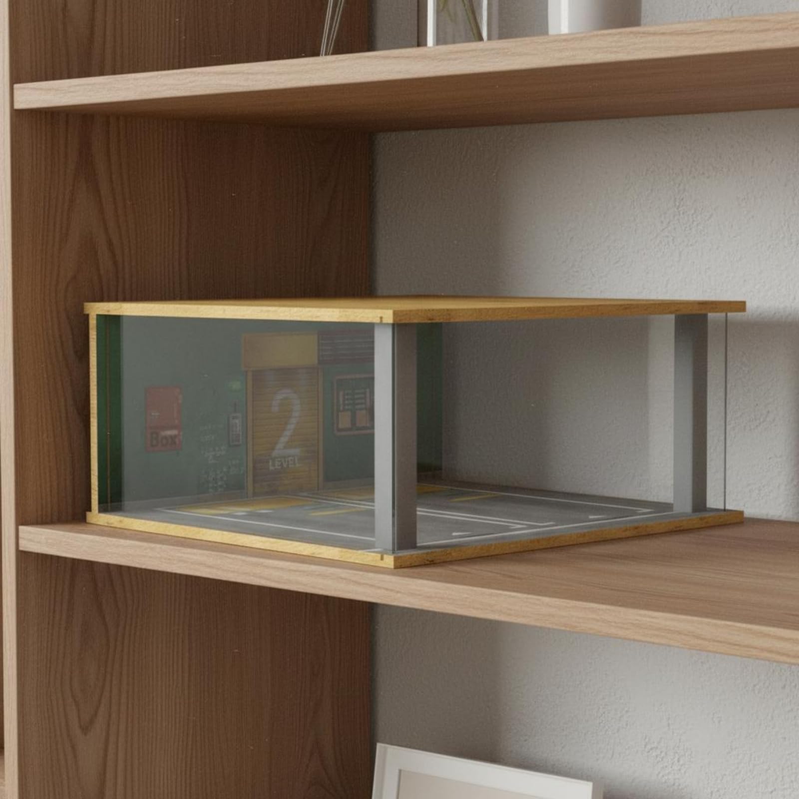 Parkszene Display Vitrine Modellauto Vitrinenkasten Ausstellungsbox Schaukästen Aufbewahrungsbox Holz mit Acrylabdeckung Staubschutz Leicht zu Öffnen