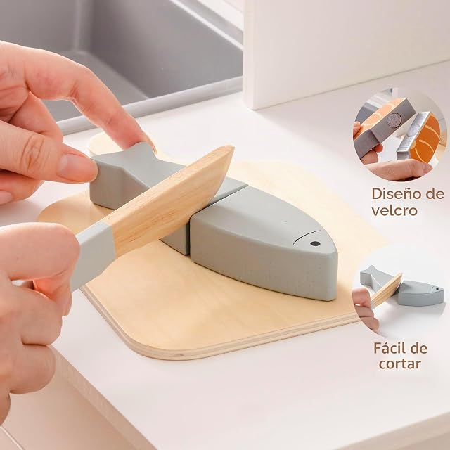 Foto 7 de 8 de ROBOTIME Comida de Madera para Cortar, Juego de Carne para niños 3+