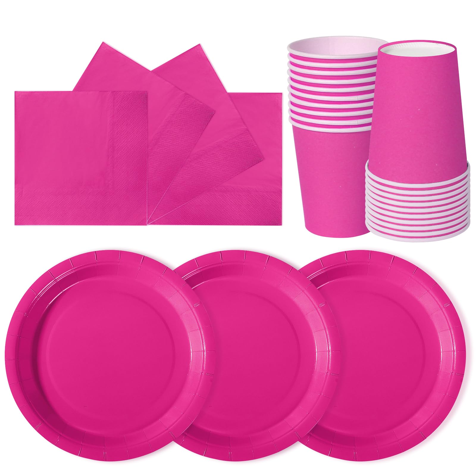 hailstones Magenta Disposable Party Paper Plates Set Tableware Supplies - 24 Pack of 7 Inch Plates, Cups & Napkins for Kids Birthday Decorations Christening Wedding Shower — image 1