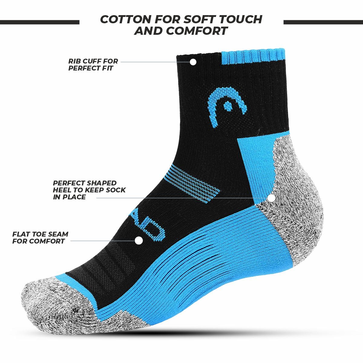 HEAD HSK-85 Ankle Socks (Grey Melange/Sky Blue/Black) - Image 2 thumbnail