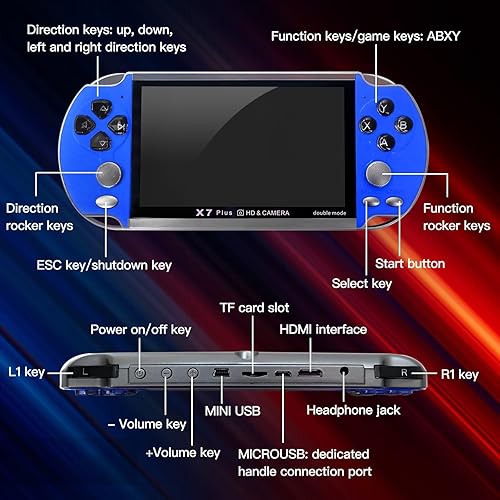 Miniatura 3 de Built-in 1000 Retro Games Portable Mini Handheld Video Game Console 5.1-Inch 128Bit Color LCD Kids Color Game Player Support 18 Languages (Blue)