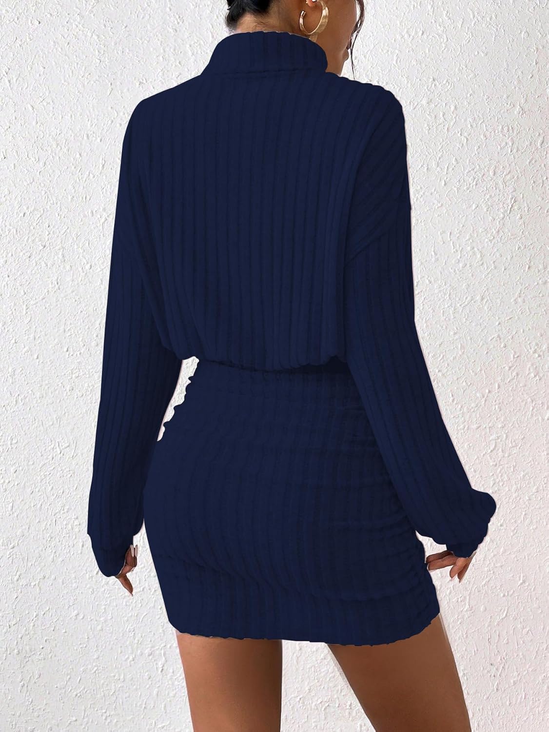 Women's Pullover Sweater Dress Long Lantern Sleeve Turtle Neck Cute Ribbed Knit Bodycon Mini Short Dress 2025 Fall - Image 3